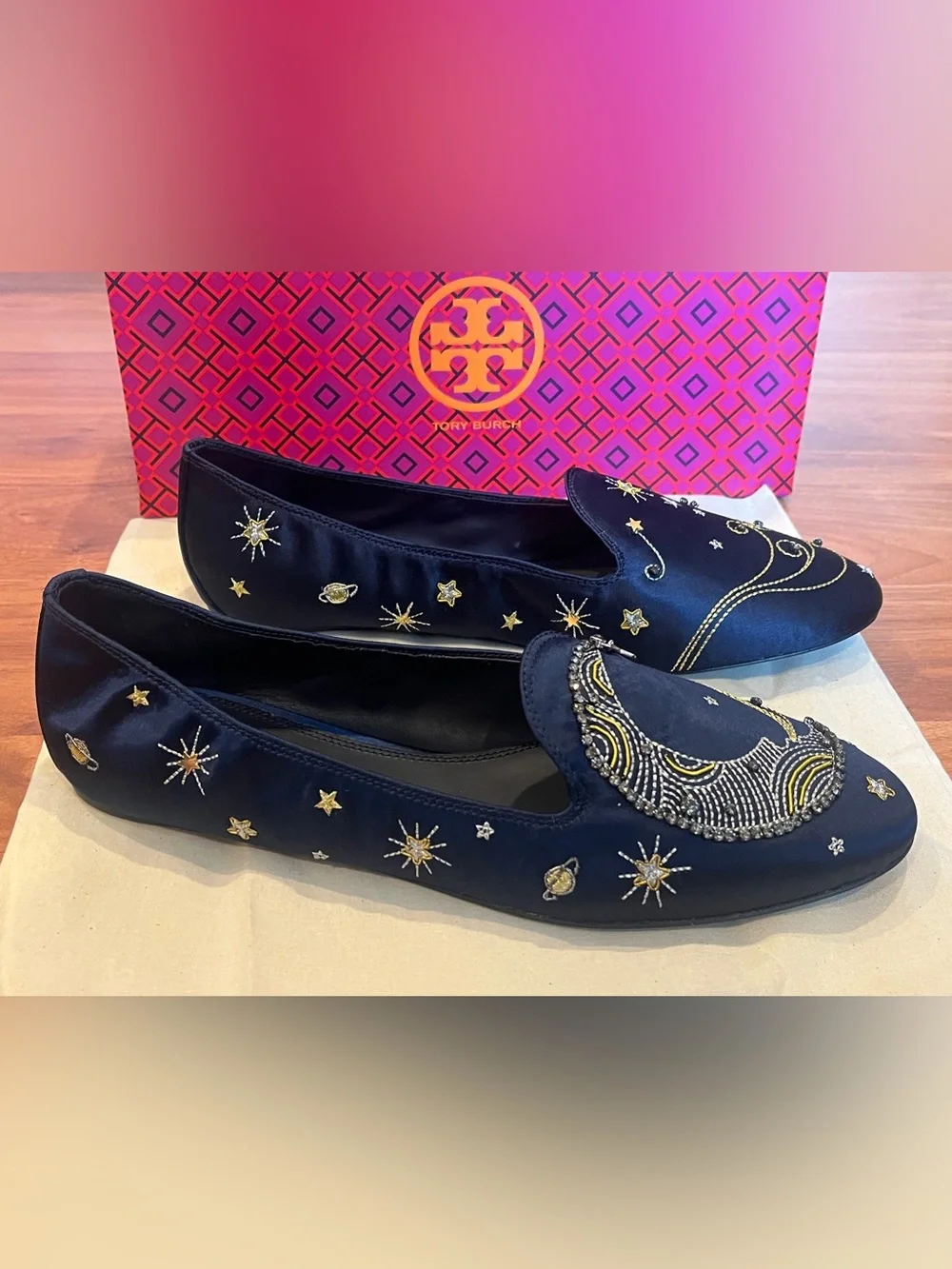 Tory Burch Olympia Perfect Navy Satin Loafer - Size 9.5 - NIB